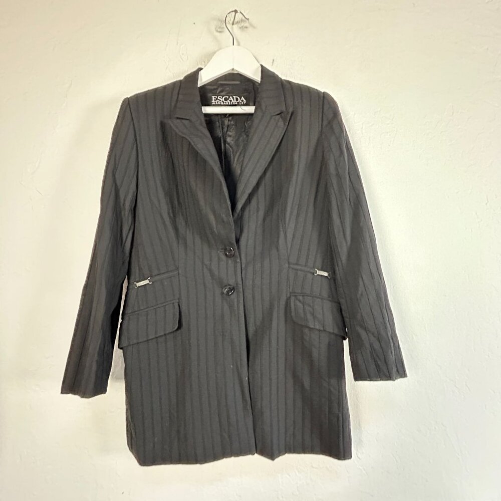 Escada Margaretha Ley Womens Pinstripe Blazer Jacket Size 42 Wool Blend Italy